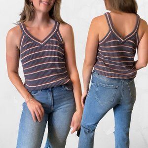 Madewell Sleeveless V Neck Knitted Striped Sweater Gray Size M